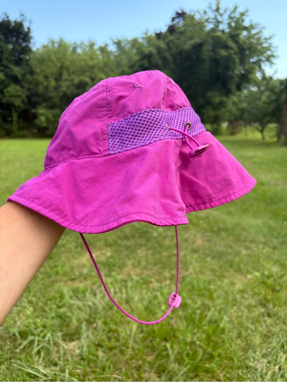 Kids Pink Sun Bucket Hat with Chin Strap
